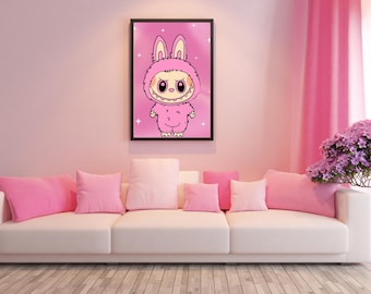 Pink Labubu Poster: Kawaii Room Decor (Digital Download)
