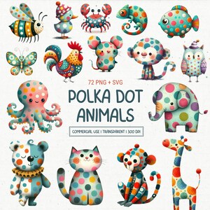 72 Whimsical Animals Clipart with Polka Dot Pattern PNG & SVG – Safari Woodland Creatures, Insects and Birds | Sublimation Digital Download