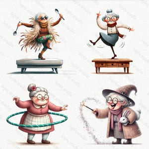 Quirky Old Grandma Clipart PNG & SVG Bundle – 37 Funny Whimsical Granny ...