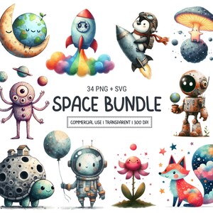 Whimsical Space Creatures Clipart PNG SVG Bundle – 34 Cute Quirky Alien & Animals, Sublimation Art, Digital Download, Commercial Use