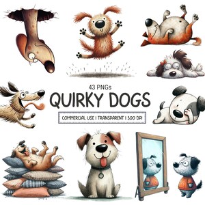 Cute Quirky Dogs Clipart Funny Animals PNG Whimsical Puppy Whimsy Pet Animals Sublimation Image Bundle, Commercial Use, Digital Download