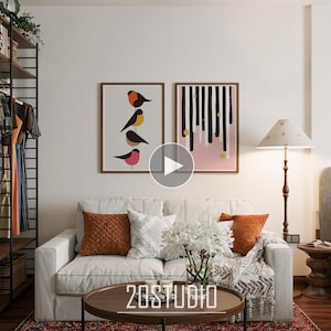 Video mockup with animation, 2 frame mockup, video frame mockup, print frame mockup, digital art mockup, print mockup at home interior