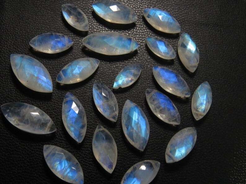 Rainbow Moonstone 21 pcs DRILLED High Quality Amazing Blue Fire Faceted Marquise Briolettes Drilled size AAAA 5x10-6x15 mm