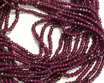 Granate Rodholite - Hermoso color natural, cuentas redondas facetadas súper brillantes, tamaño 3 mm - Tira larga de 14 pulgadas