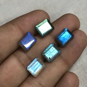 AAAA Emerald Cut Labradoriet: Blue Fire Sparkle (8 x 10 mm - 5 stuks)