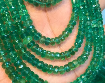 EMERALD - Truly Gorgeous High Quality Natural Green Color - Micro Faceted Rondell Beads - 25 Inches Long Necklace size 3 - 6.5 mm - 8 strand