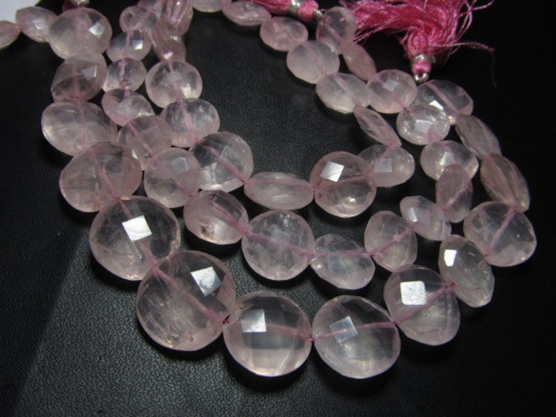 Natural Pink Colour 8 Inches Faceted Coin Shape Briolett Sparkle Huge size 13-14 mm approx Rose Quartz
