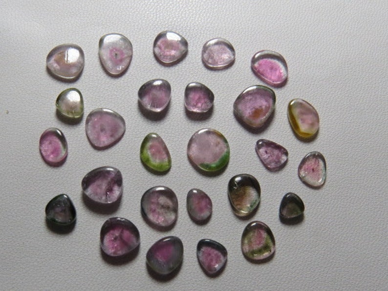 Bio Color Watermelon Mix  Smooth Polished slices Natural Color From Brazil Nice Transparent 26pcs 5x6-8x9 mm TOURMALINE size