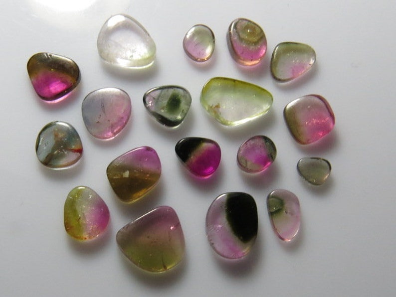 TOURMALINE 18 pcs Bio Color Watermelon Mix Smooth Polished slices 4x5-7x11 mm Natural Color From Brazil -Nice Transparent- size