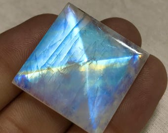 Cabujón piramidal de piedra lunar arcoíris: piedra preciosa azul brillante de 25 mm