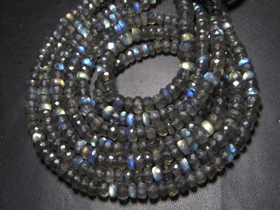 5x14 inches Gorgeous High Quality Grey Moonstone Micro Faceted Rondell Beads Super Sparkle Size 3-4 mm approx