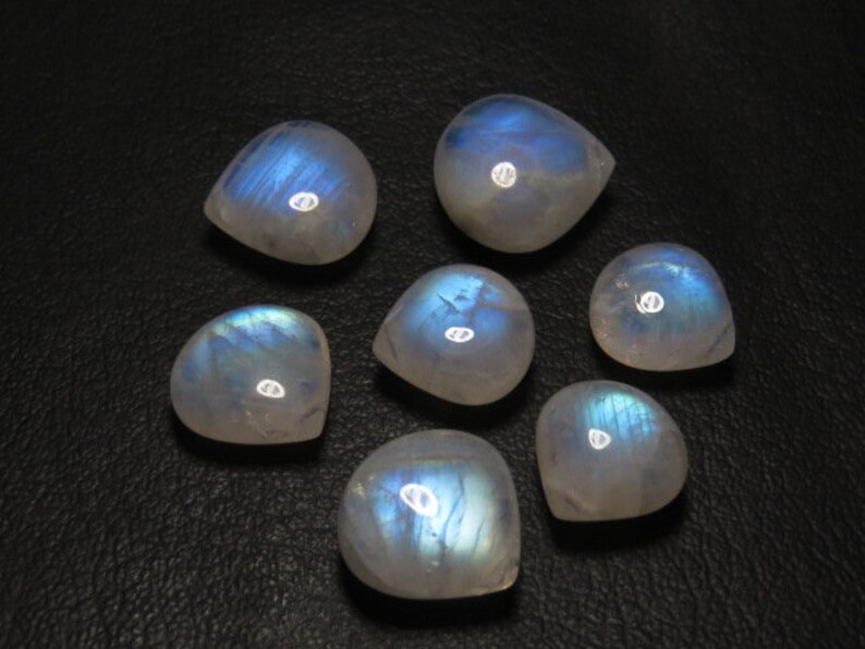 Rainbow Moonstone High Quality Smooth Heart shape Briolett- Gorgeous Blue Fire- size 12-14 mm AAA 7 pcs DRILLED Side By side