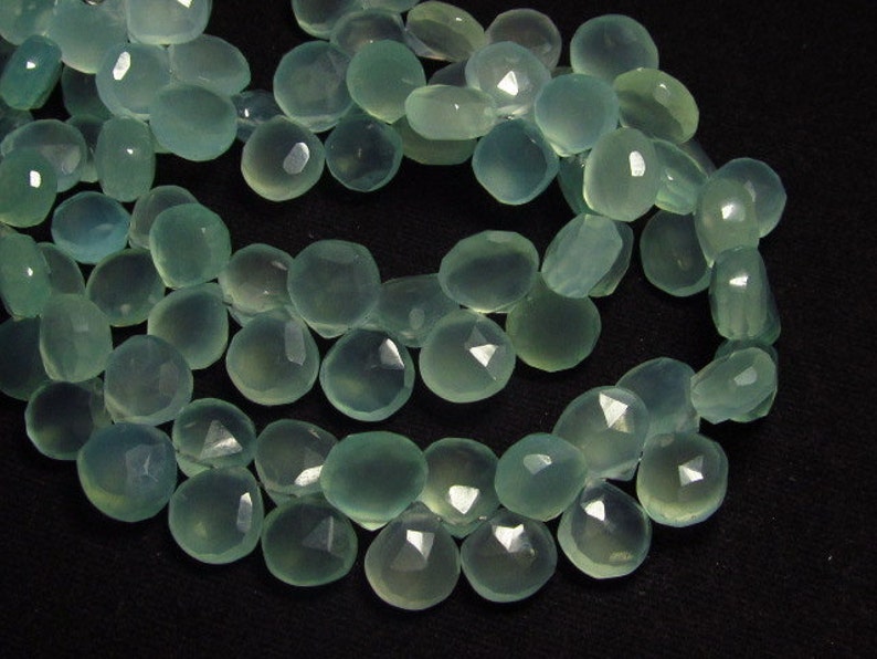 8 Inches briolett huge size heart shape Aqua Chalcedony Faceted Superb - Size -10-11 mm Approx