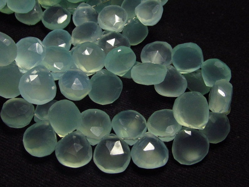 8 Inches briolett huge size heart shape Aqua Chalcedony Faceted Superb - Size -10-11 mm Approx