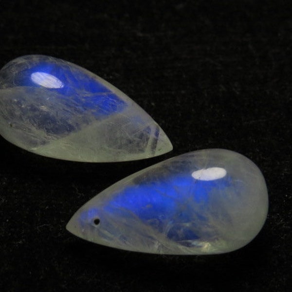 Rainbow Moonstone Matched Pair - AAAA - High Quality Amazing Flash Fire smooth Polished Tear Drops Briollette size - 20 mm Long  2 pcs