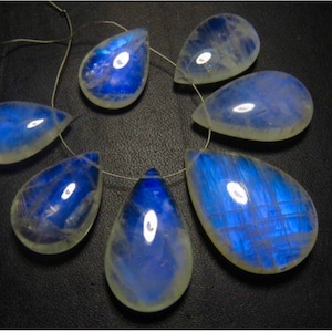 Rainbow MOONSTONE AAAA High Quality So Gorgeous Blue Fire Smooth Polished Pear Briolettes Huge size 13x22 17x32 mm 7 pcs image 4