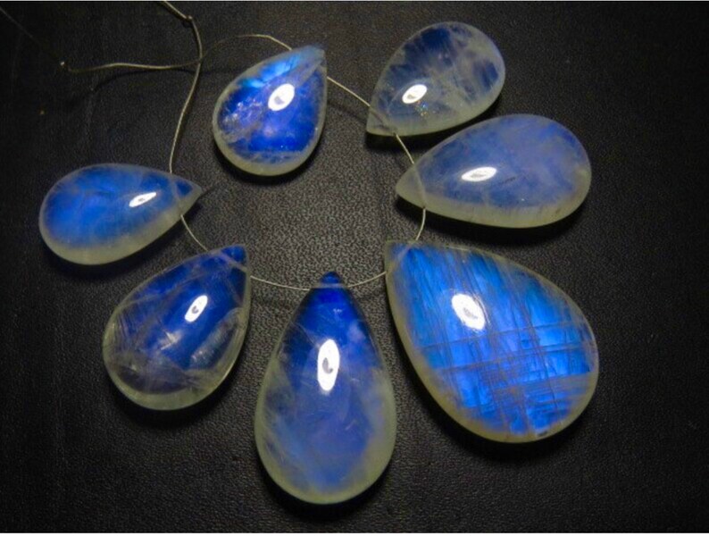 Rainbow MOONSTONE AAAA High Quality So Gorgeous Blue Fire Smooth Polished Pear Briolettes Huge size 13x22 17x32 mm 7 pcs image 4