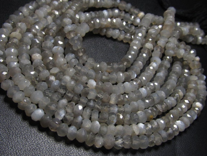 5x14 inches Gorgeous High Quality Grey Moonstone Micro Faceted Rondell Beads Super Sparkle Size 3-4 mm approx