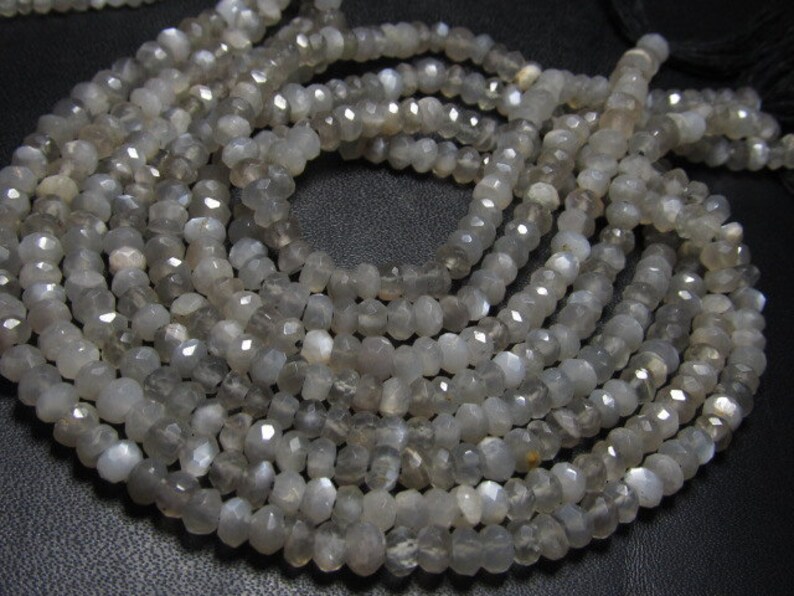 5x14 inches Gorgeous High Quality Grey Moonstone Micro Faceted Rondell Beads Super Sparkle Size 3-4 mm approx