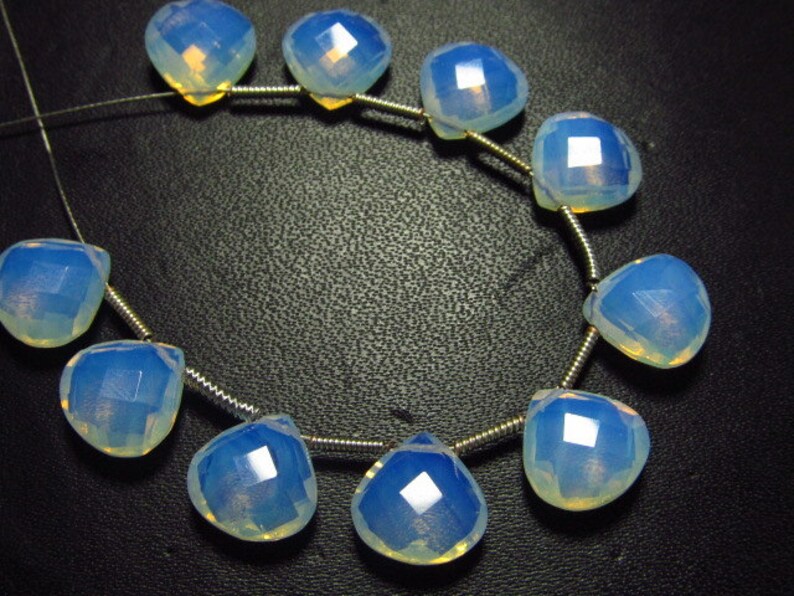 Faceted Heart Briolettes amazing Gorgeous sparkle Huge Size 10x10 mm Brand New 5 Matched Pairs Opalite Quartz
