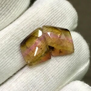 Watermelon Tourmaline Rose Cut Pair – Natural Gemstones - 14x17 mm