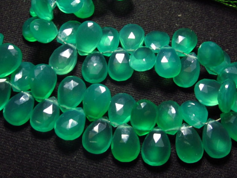 GREEN Onyx 8x11 mm Long Gorgeous Green Colour Faceted Sparkle NEW Arrival 12 strand Matched Pair