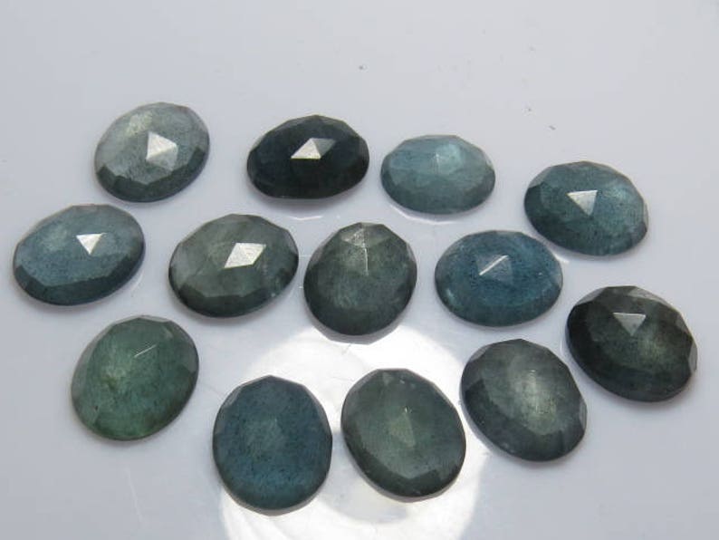 Rose Cut Faceted Oval Shape Cabochon size 10 pcs So Gorgeous High Quality Natural Color MOSS AQUAMARINE 10x12 mm