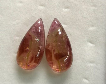 TOURMALINE - Perfect Matched Pair - So beautiful Natural Pink Bio Color From Brazil -Nice Transparent perfect For Jewellery - size 9x19 mm