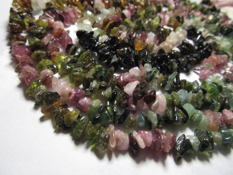 5-8 mm approx Tourmaline Natural Rough Chip size Multy Colour 32 inches Full Strand
