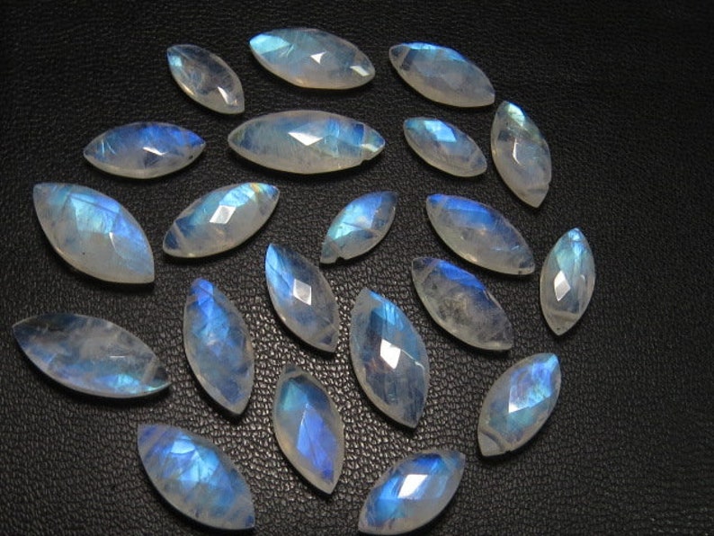 Rainbow Moonstone 21 pcs DRILLED High Quality Amazing Blue Fire Faceted Marquise Briolettes Drilled  size AAAA 5x10-6x15 mm