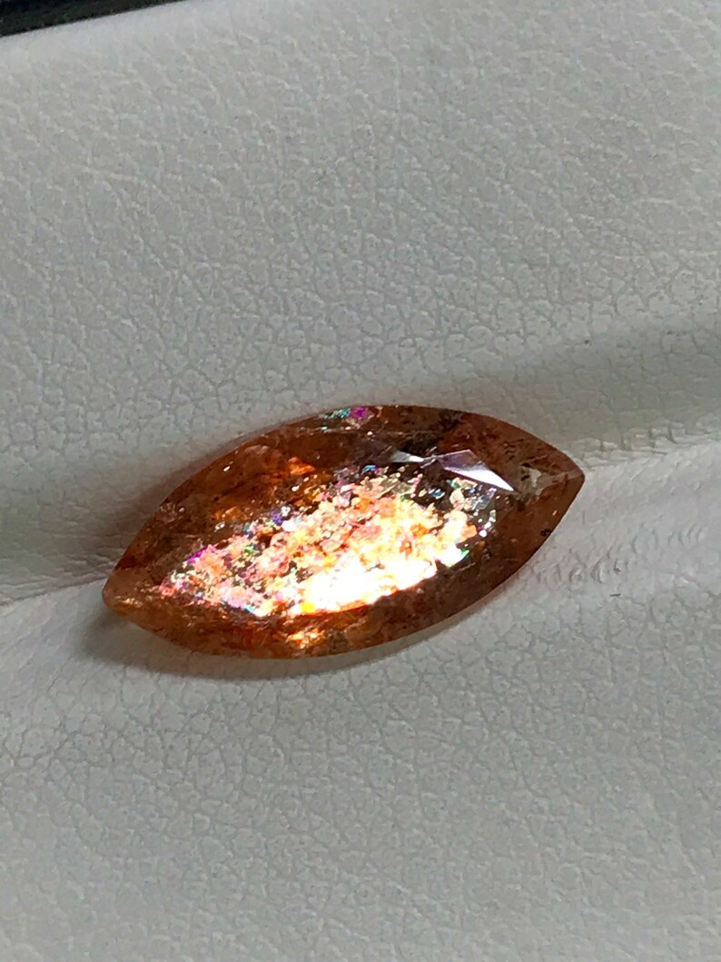 SUNSTONE Truly High Quality Natural Golden Color Full Flash Fire Faceted Fine Cut Stone Huge Size 7.5x15.5 mm Height 4.5 mm image 4