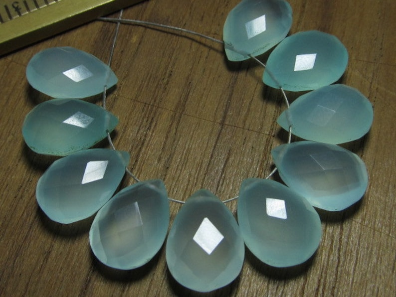 AAAA Faceted Pear Briolett 5 Matching Pair 10x14 mm High Quality Gorgeous AQUA Colour Chalcedony