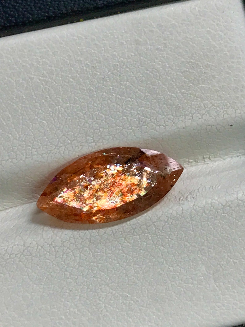 SUNSTONE Truly High Quality Natural Golden Color Full Flash Fire Faceted Fine Cut Stone Huge Size 7.5x15.5 mm Height 4.5 mm image 7