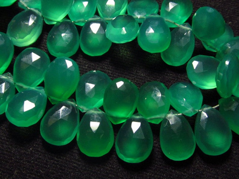 GREEN Onyx 8x11 mm Long Gorgeous Green Colour Faceted Sparkle NEW Arrival 12 strand Matched Pair