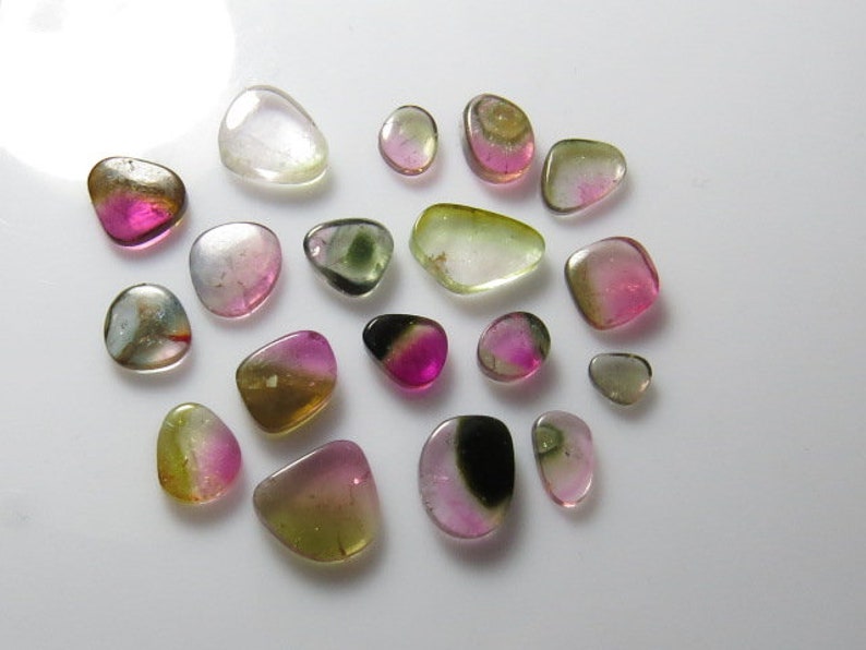 TOURMALINE 18 pcs Bio Color Watermelon Mix Smooth Polished slices 4x5-7x11 mm Natural Color From Brazil -Nice Transparent- size