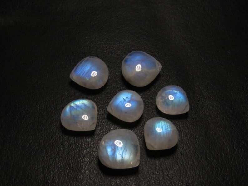 Rainbow Moonstone High Quality Smooth Heart shape Briolett- Gorgeous Blue Fire- size 12-14 mm AAA 7 pcs DRILLED Side By side