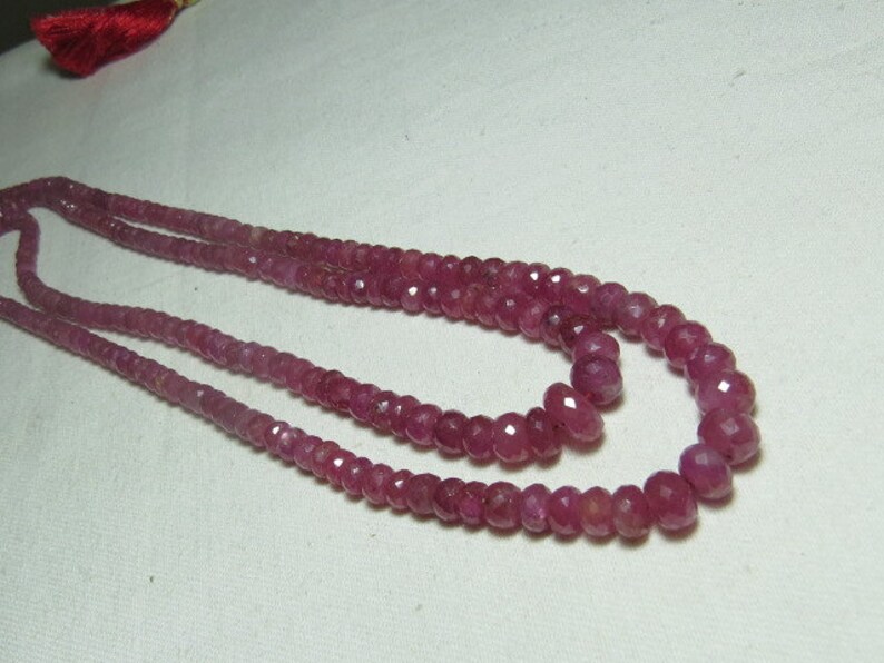 Micro Faceted Rondelle Beads RUBY size 17 Inches Necklace RED Natural Color 309 Ctw So Gorgeous 3-9.5 mm 2 strand