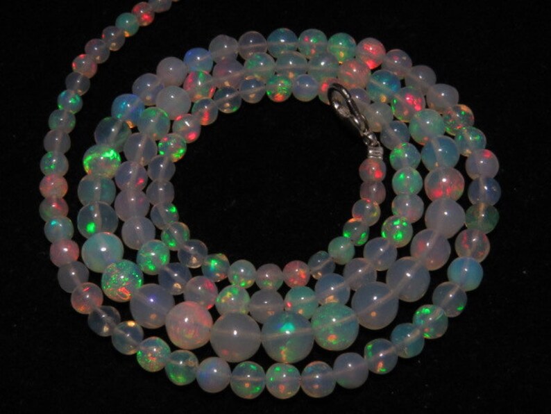 Welo Ethiopian Opal 22 Inches High Quality Smooth Polished Round Ball Beads Full Color Full Flashy Fire size 4 7 mm approx image 4