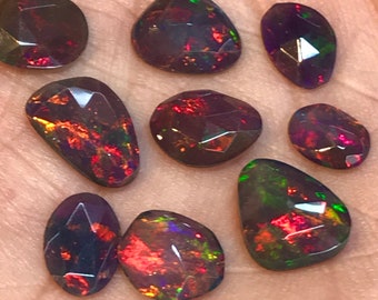 Opal - AAAA+++  welo Ethiopian Opal Natural opal - Black Smoked Opals Fine Cut Rose Cut slices super sparkle - size 5x7 - 9x11 mm - 9 pcs