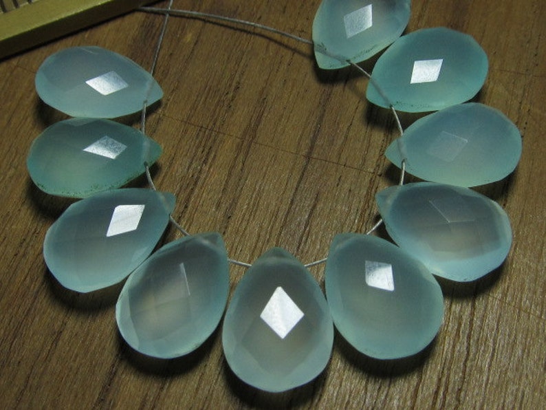 AAAA Faceted Pear Briolett 5 Matching Pair 10x14 mm High Quality Gorgeous AQUA Colour Chalcedony
