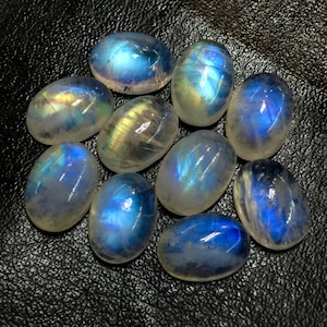 Rainbow Moonstone Cabochons: Full Flash Gemstones (12x16 mm - 10 pcs)