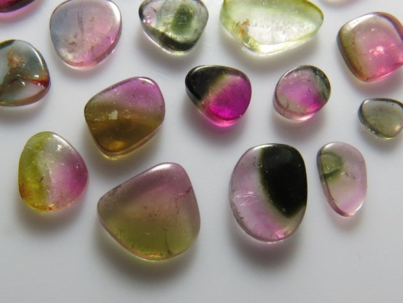 TOURMALINE 18 pcs Bio Color Watermelon Mix Smooth Polished slices 4x5-7x11 mm Natural Color From Brazil -Nice Transparent- size