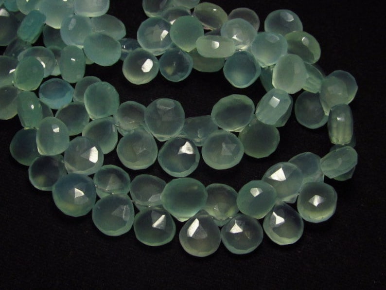 8 Inches briolett huge size heart shape Aqua Chalcedony Faceted Superb - Size -10-11 mm Approx