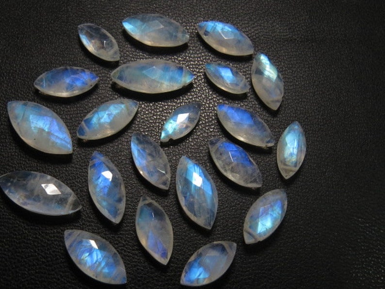 Rainbow Moonstone 21 pcs DRILLED High Quality Amazing Blue Fire Faceted Marquise Briolettes Drilled  size AAAA 5x10-6x15 mm