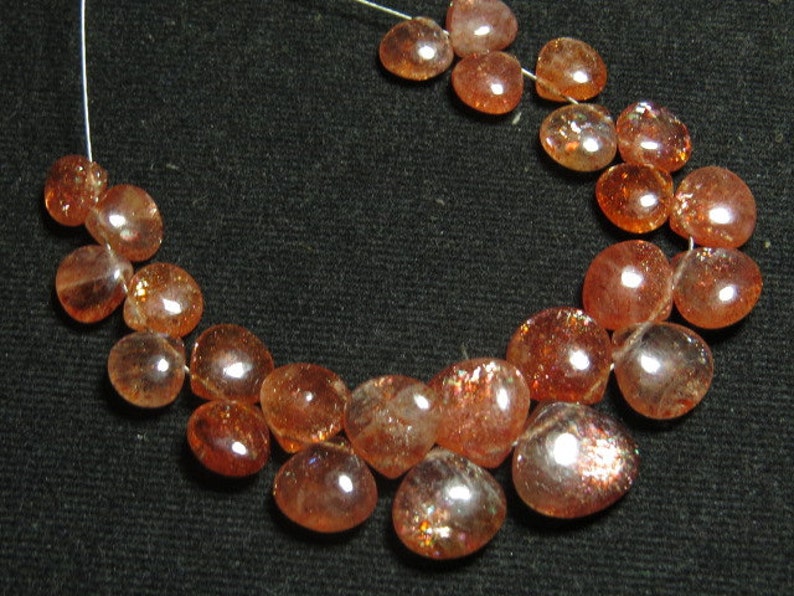 SUNSTONE 25 pcs High Quality So Gorgeous Smooth Polished Heart Shape Briolettes Amazing Strong Full Flash Fire size 7-11 mm AAAA
