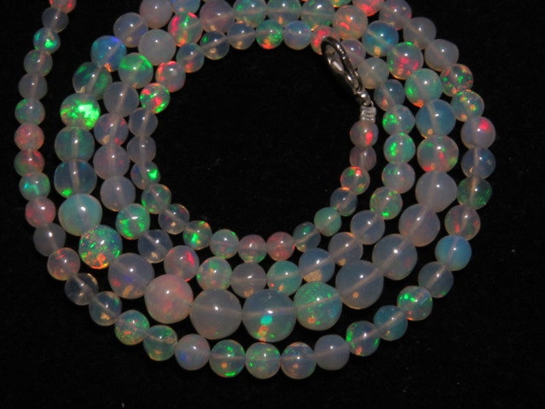 Welo Ethiopian Opal 22 Inches High Quality Smooth Polished Round Ball Beads Full Color Full Flashy Fire size 4 7 mm approx image 2