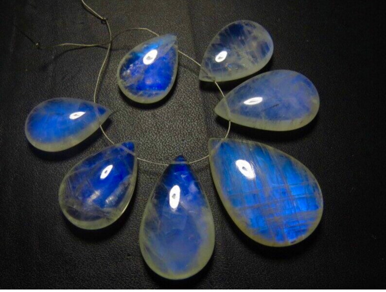 Rainbow MOONSTONE AAAA High Quality So Gorgeous Blue Fire Smooth Polished Pear Briolettes Huge size 13x22 17x32 mm 7 pcs image 5