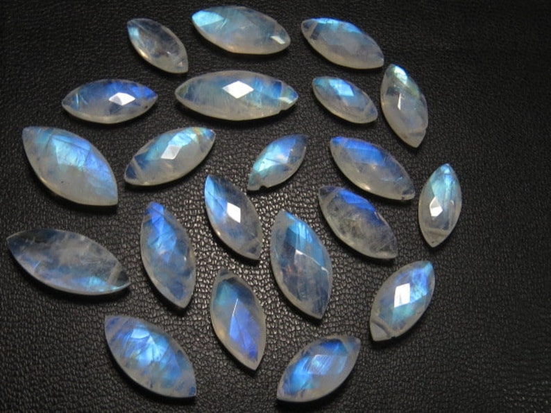 Rainbow Moonstone 21 pcs DRILLED High Quality Amazing Blue Fire Faceted Marquise Briolettes Drilled size AAAA 5x10-6x15 mm