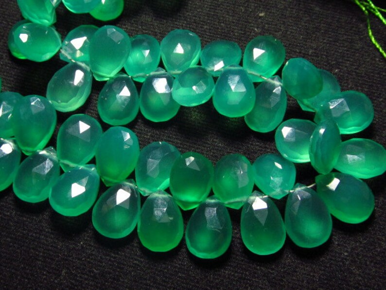 GREEN Onyx 8x11 mm Long Gorgeous Green Colour Faceted Sparkle NEW Arrival 12 strand Matched Pair