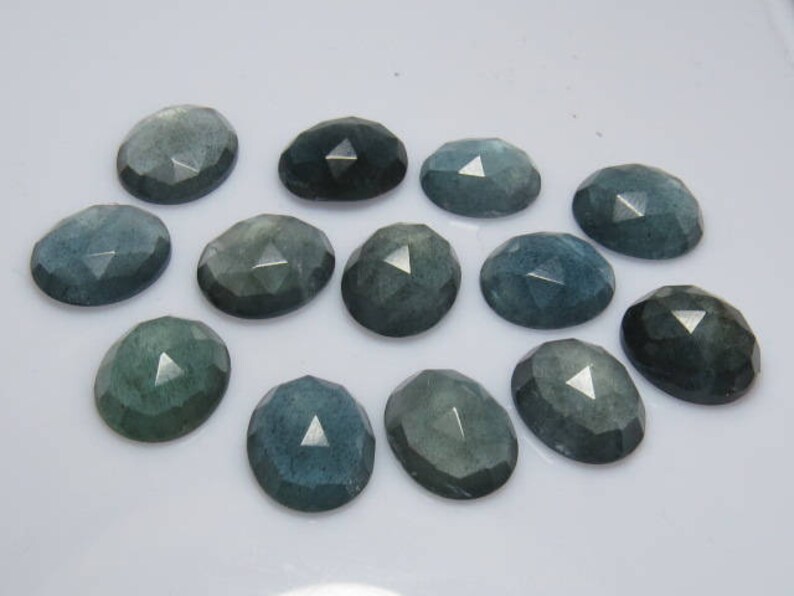 Rose Cut Faceted Oval Shape Cabochon size 10 pcs So Gorgeous High Quality Natural Color MOSS AQUAMARINE 10x12 mm